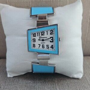 Vintage Geneva Ladies Wristwatch Blue/Silver Tone Analog Cuff Band Watch